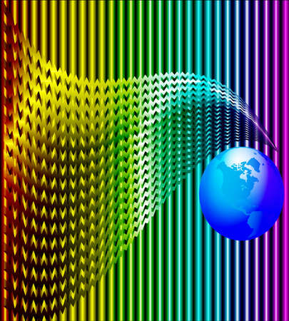 illustration background with wave and blue globeのイラスト素材