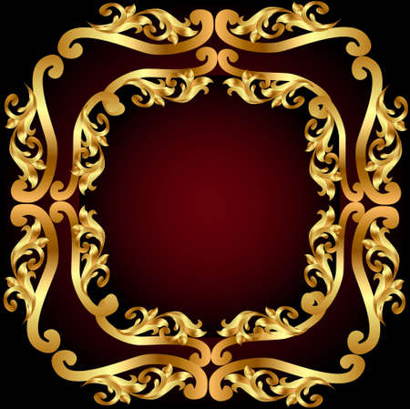 illustration gold(en) frame with gold(en) vegetable ornamentのイラスト素材