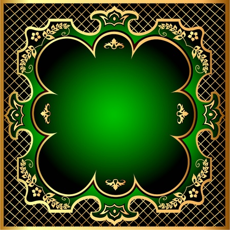 illustration green background frame with gold(en) pattern m netのイラスト素材