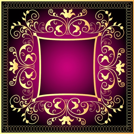  illustration violet background frame with gold(en) patternのイラスト素材