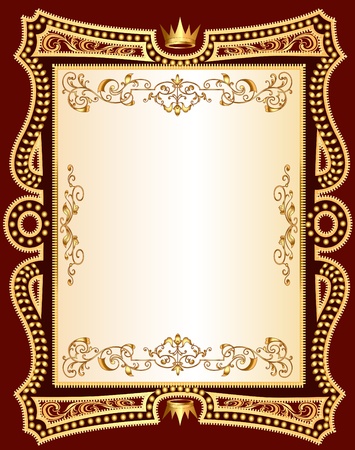  illustration brown background frame with gold(en) patternのイラスト素材