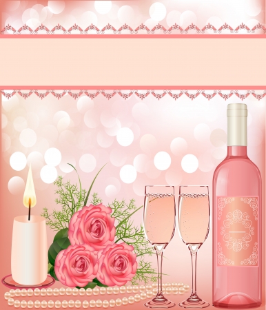  illustration festive background with rose, pearl candle and goblet.のイラスト素材