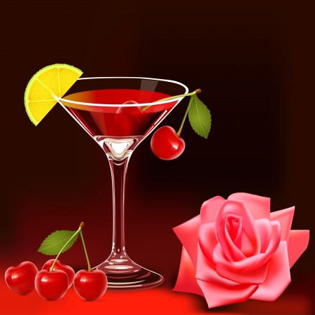 illustration with goblet rose and ripe cherryのイラスト素材