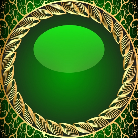 illustration background frame green with gold(en) patternのイラスト素材