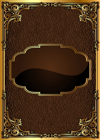 illustration  background with brown frame with gold(en) patternのイラスト素材