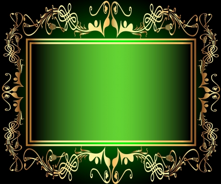 illustration green background frame with vegetable gold(en) patternのイラスト素材