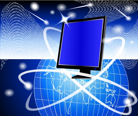 illustration modern powerful computer on background of the globeのイラスト素材