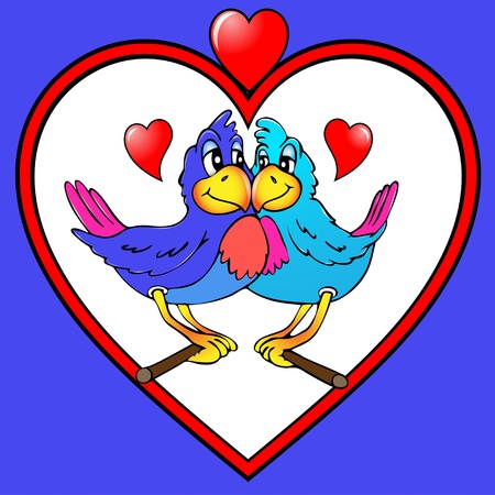 illustration two parrots are kissed in heartのイラスト素材