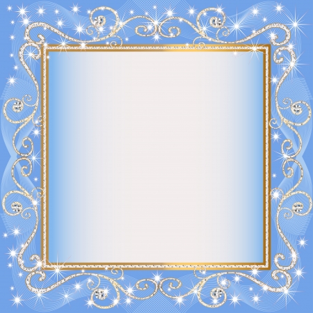 illustrations frame blue background with gold(en)(en) sampleのイラスト素材