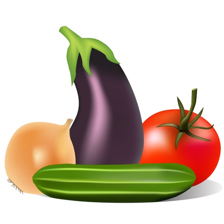 illustration still life with tomato onion cucumber eggplantのイラスト素材