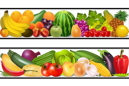 illustration set food vegetables and fruits painting vector dampのイラスト素材