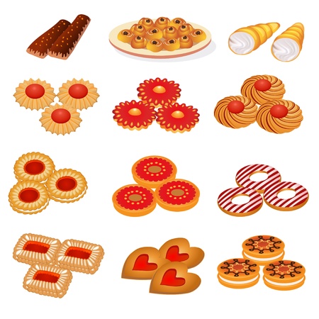 illustration set tasty sand cookies and cakeのイラスト素材