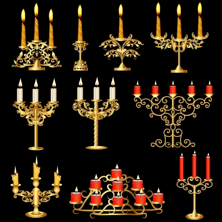 illustration set of candelabra and candlesticks with candlesのイラスト素材