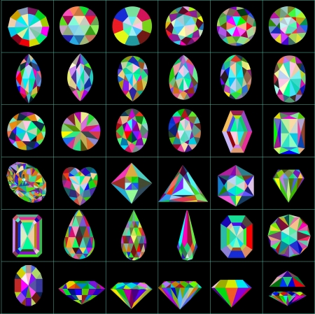 illustration set of precious and artificial stones of different cutsのイラスト素材