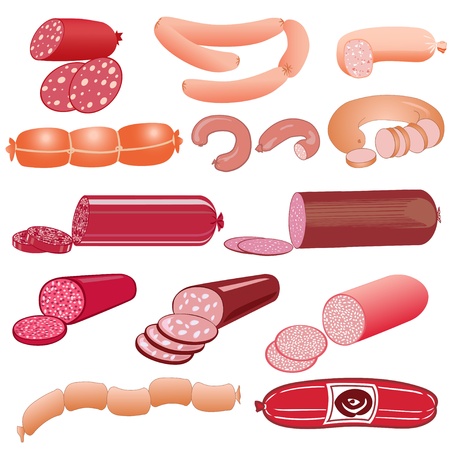 illustration set of sausage on a white backgroundのイラスト素材