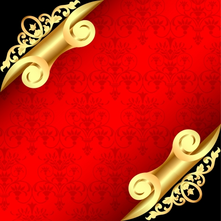 illustration background with corners curl of gold and ornamentsのイラスト素材