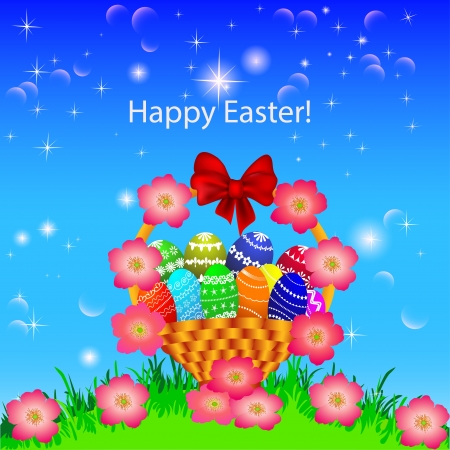 illustration of a postcard in the Easter basket of eggs flowerのイラスト素材