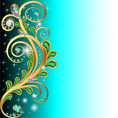 Illustration background with precious stones and gold ornaments leavesのイラスト素材