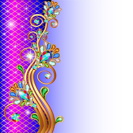 Illustration background with gems gold ornaments and starsのイラスト素材