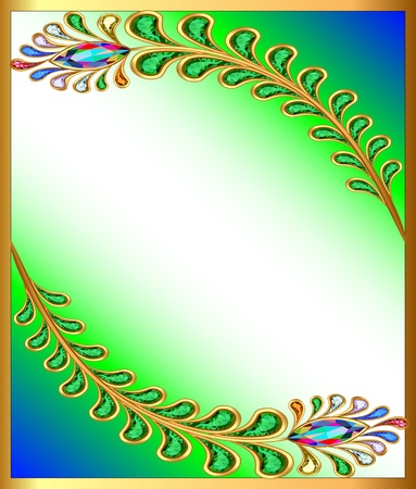 illustration background with peacock feather gem stonesのイラスト素材