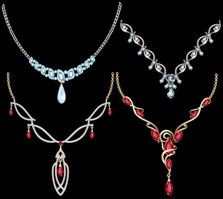 illustration of a set of necklace women with precious stonesのイラスト素材