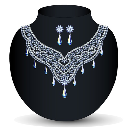 illustration of a necklace with her wedding with precious stonesのイラスト素材