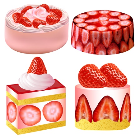 illustration of a set of dessert with strawberriesのイラスト素材