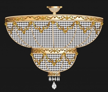 illustration antique chandelier with crystal pendants on the blackのイラスト素材