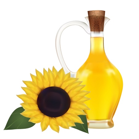 Illustration of oil in a bottle and sunflowerのイラスト素材