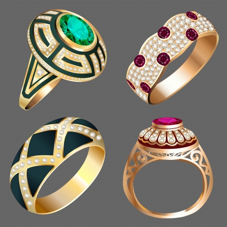 illustration vintage ring set with precious stonesのイラスト素材