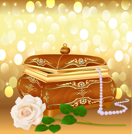 illustration background casket with pearls and a roseのイラスト素材