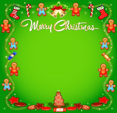 illustration background Christmas with cakes sweets and tinselのイラスト素材