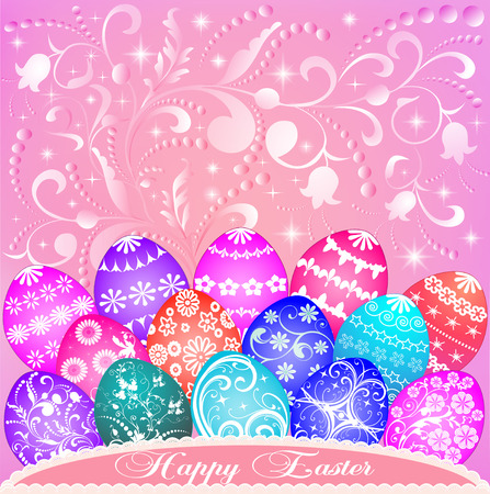 illustration of a postcard at Easter eggs and ornamentのイラスト素材