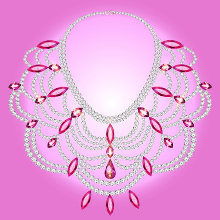 illustration feminine vintage necklace with pink gemsのイラスト素材