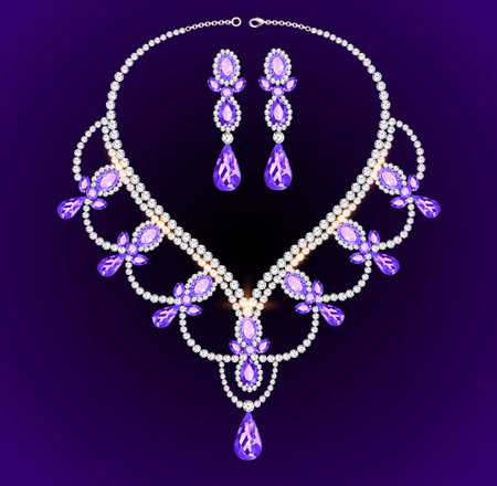 illustration feminine vintage necklace with large precious stonesのイラスト素材