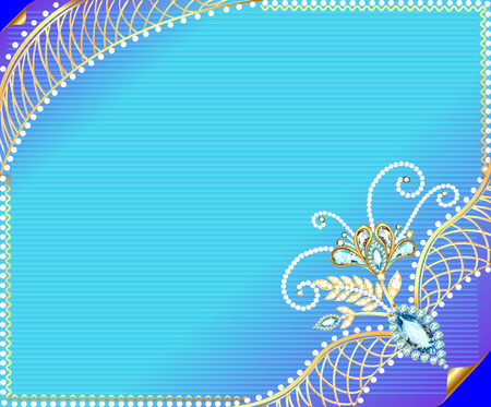 illustration frame background with precious stones and ornaments of goldのイラスト素材