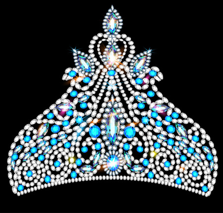 illustration crown tiara women with blue precious stonesのイラスト素材