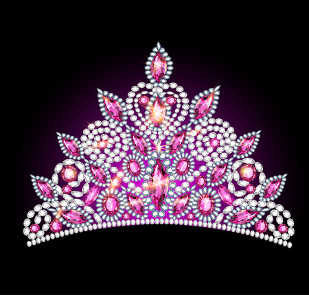 illustration crown tiara women with pink gemstonesのイラスト素材