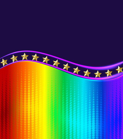 illustration rainbow background with a wave gold starsのイラスト素材