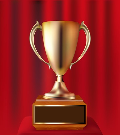 illustration gold cup of the winner on a red curtainのイラスト素材