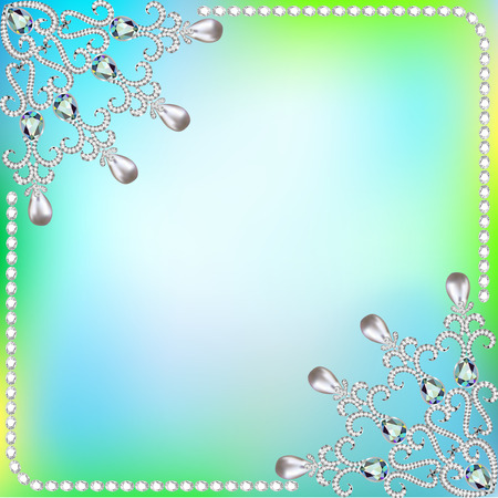 background illustration frame with ornaments made of precious stones and pearlsのイラスト素材