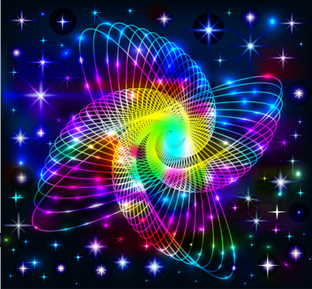 illustration background of neon molecule with electrons in spaceのイラスト素材