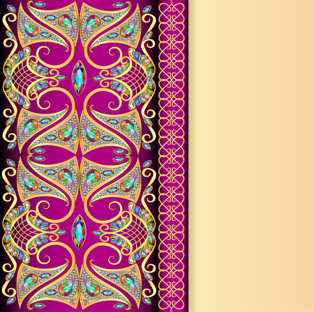 illustration background with gold pattern and gems with space for textのイラスト素材