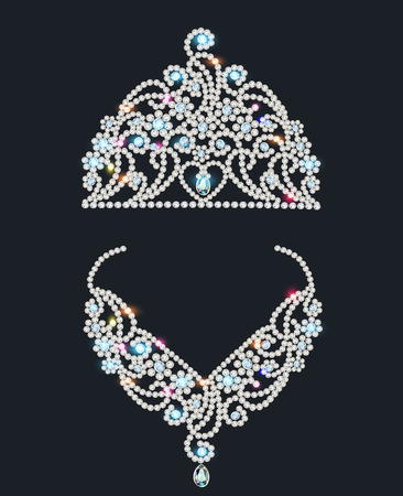 Illustration of shiny tiara and necklace with gemstonesのイラスト素材