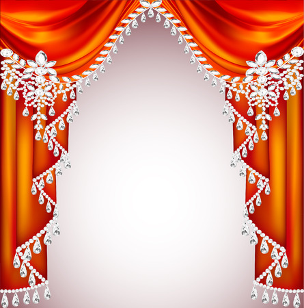 Illustration background with red curtains with precious stones for invitationsのイラスト素材