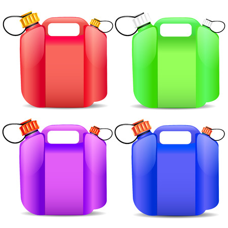 illustration set of colored plastic gasoline containerのイラスト素材