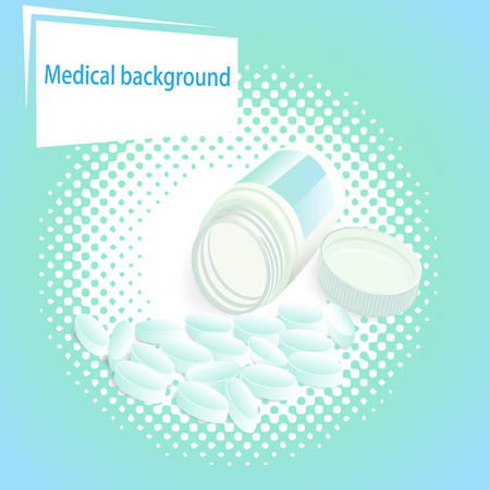 Medical illustration background with pills and a jar with a lidのイラスト素材