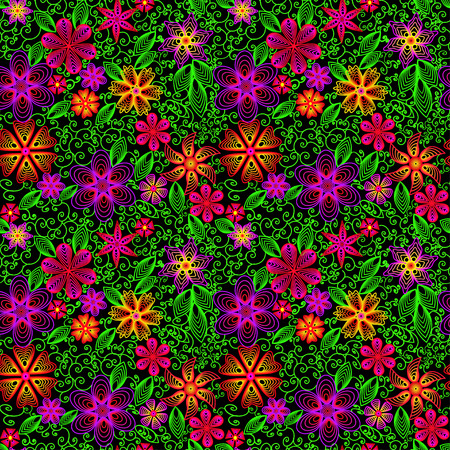 illustration seamless background with swirls, flowers and leavesのイラスト素材