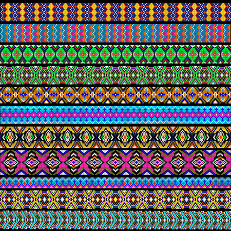 illustration set of ornamental strips of colored geometric ornament