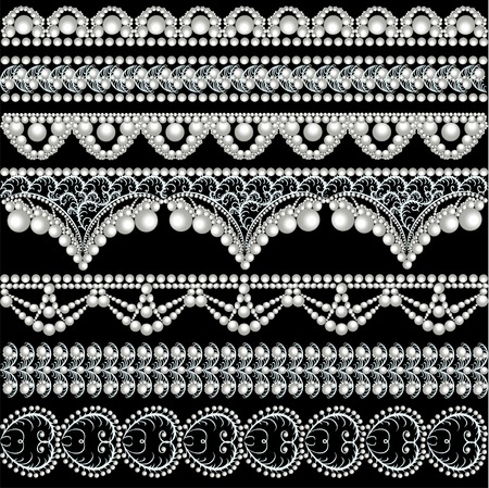 illustration set with lace ornaments with pearlsのイラスト素材